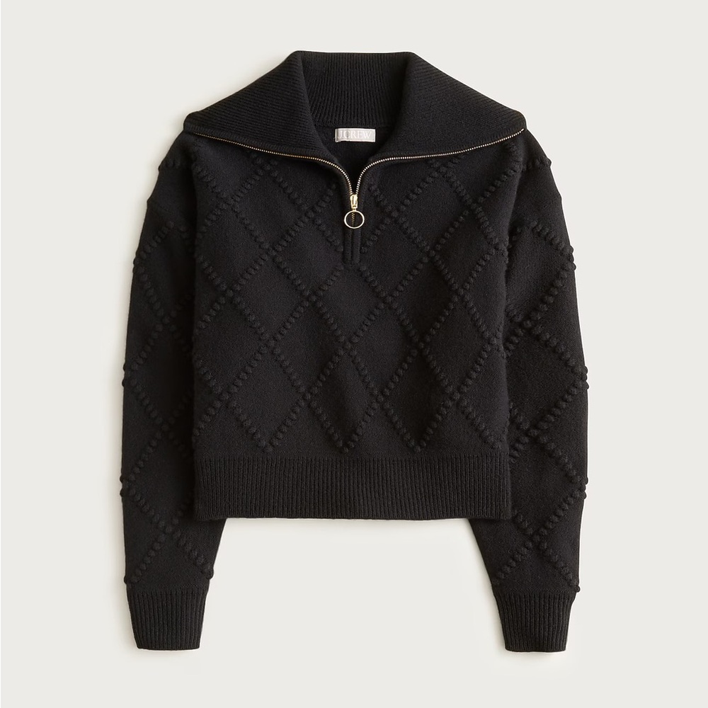 Women's Black quarter zip Textured Pullover Sweater